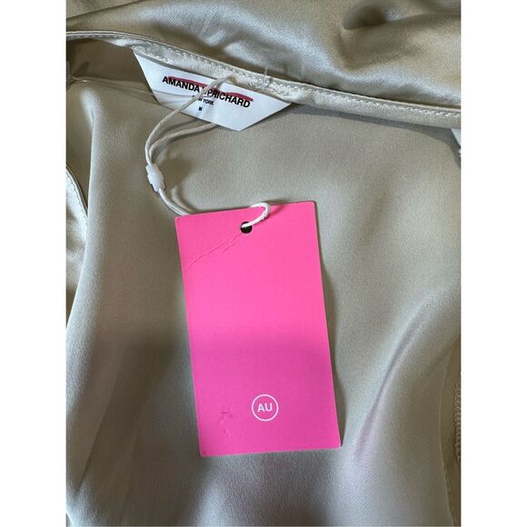 NWT Amanda Uprichard Cowl Halter Neck Open Back Silk Rainier Gown Chalk Medium $ - Picture 11 of 12